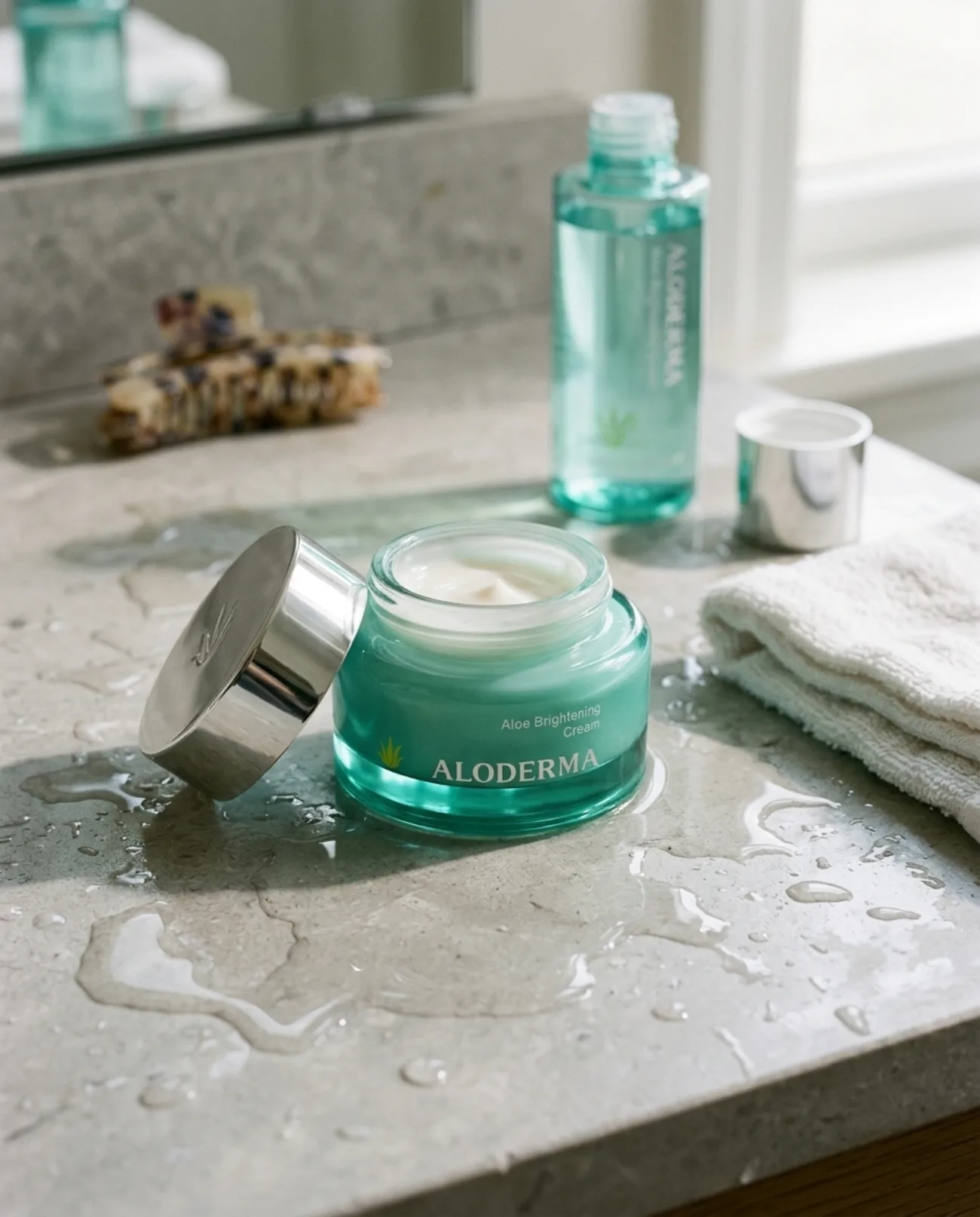 Produtos ALODERMA em uso na bancada